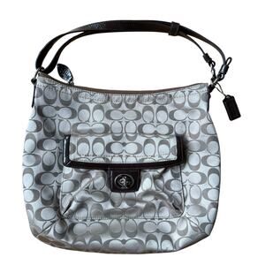 Coach Penelope Convertible Signature Sateen Brown Khaki Hobo Bag Purse F19232